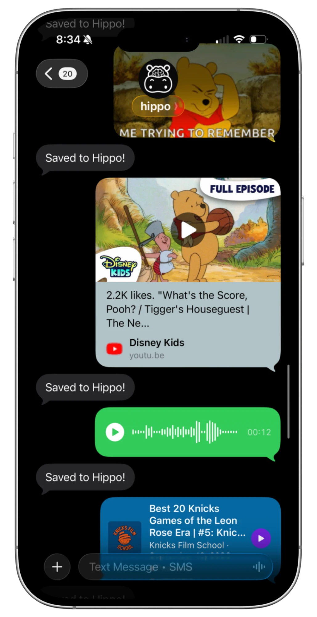 Texting a link to Hippo, saved straight to your dashboard
